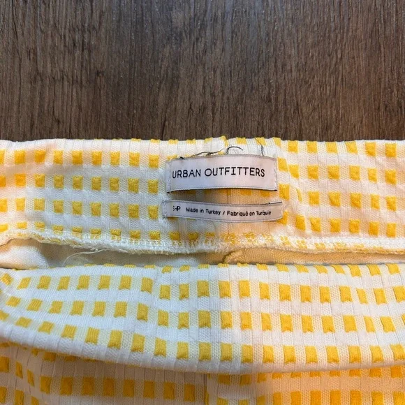 Urban Outfitters Yellow White Textured Checkered Flare Retro Pants - Picture 3 of 5
